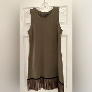Boston Proper:  Sleeveless, olive green, mini sport dress with beaded fringe, XS